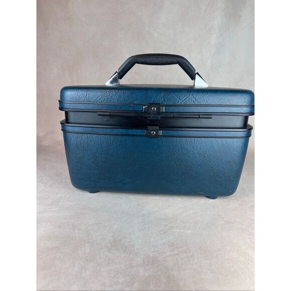 Vintage Samsonite Sentry Blue Train Case with Tray + 2 Keys - Picture 4 of 12